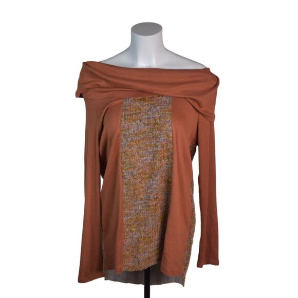 Altar'd State Off the Shoulder Sweater Rust Orange Tunic Sheer Cut Out Small - Picture 1 of 3